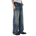 Vintage Washed Crease Effect Wide Leg Baggy Denim Jeans
