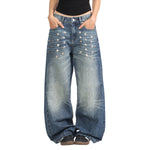 Vintage Blue Cat Whisker Studded Baggy Jeans