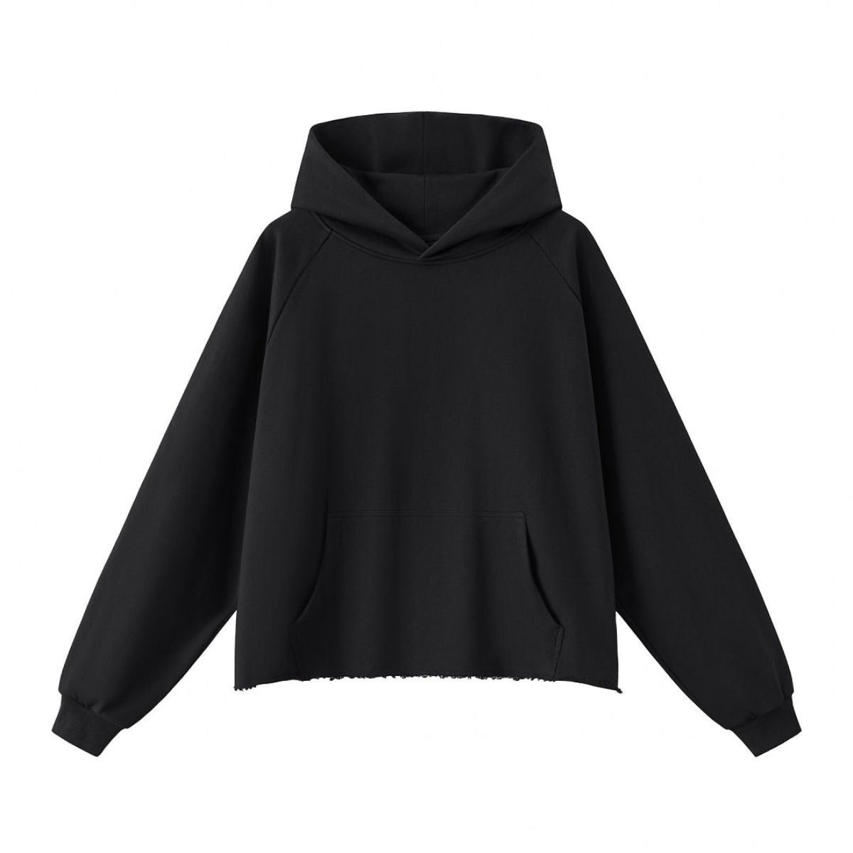 Boxy Raw‑Edge Distressed Hem Drop‑Shoulder Hoodie
