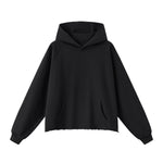 Boxy Raw‑Edge Distressed Hem Drop‑Shoulder Hoodie