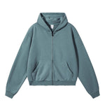 Boxy Cropped Stacked Sleeve Ripped Distressed Full Zip Hoodie