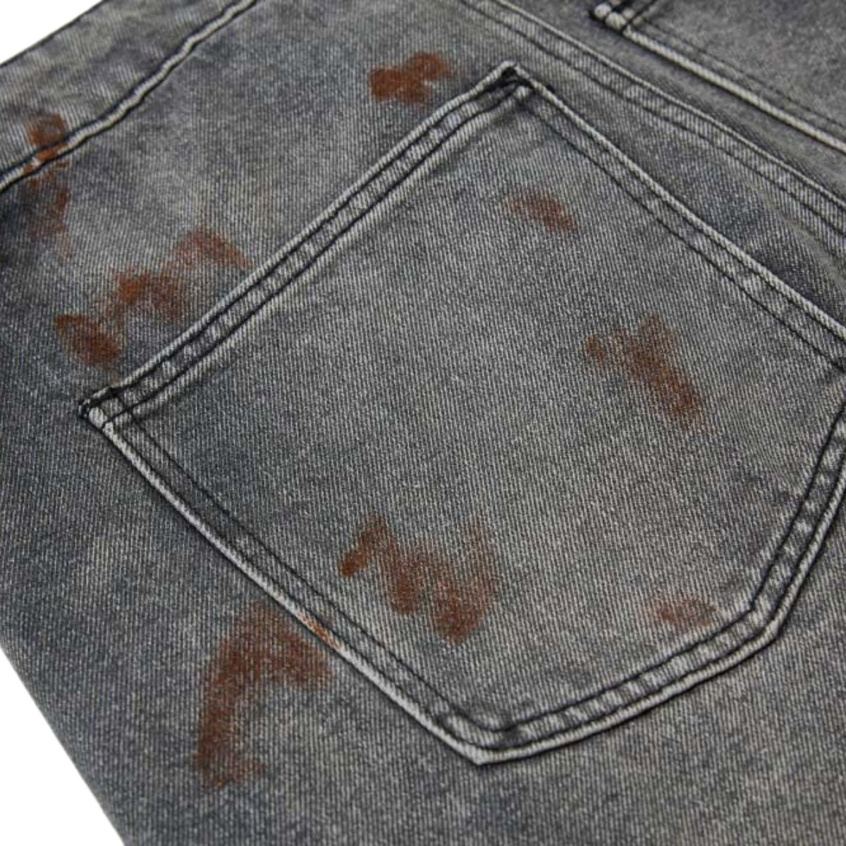 Men's Distressed Washed Denim Cargo Pants Wide Leg Paint Tie-Dye Unique