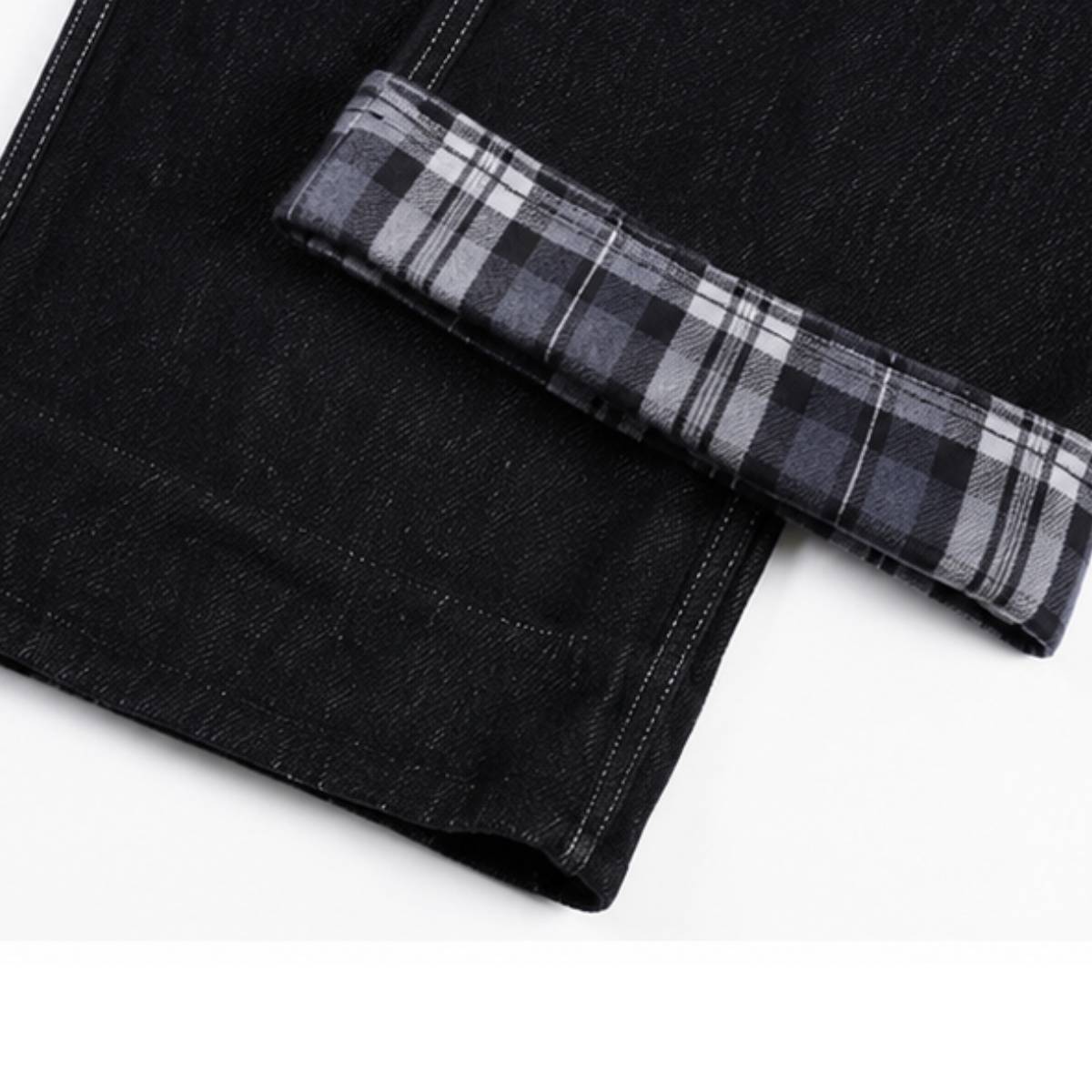 Contrast Stitch Black Wide-Leg Jeans