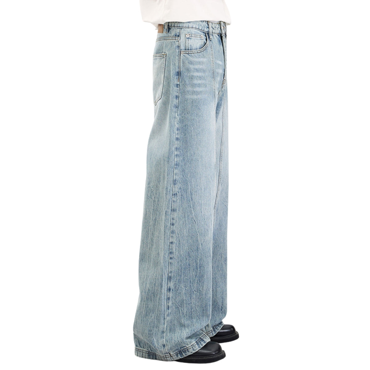 Draped Wide-Leg Relaxed Baggy Jeans