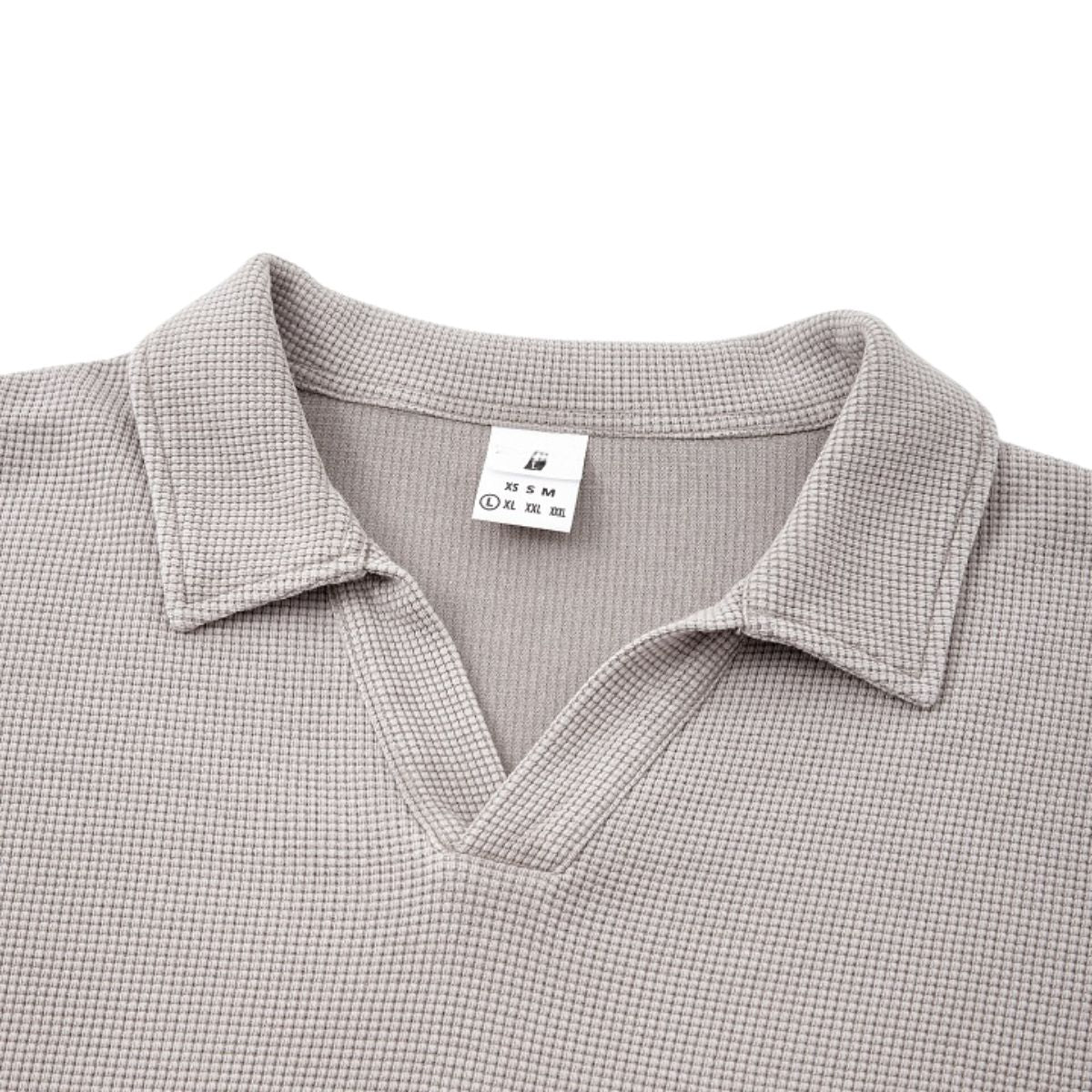 Waffle Knit Seagull Collar Drop‑Shoulder Loose Long Sleeve Top