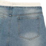 Double Waistband Washed Denim Mini Skirt