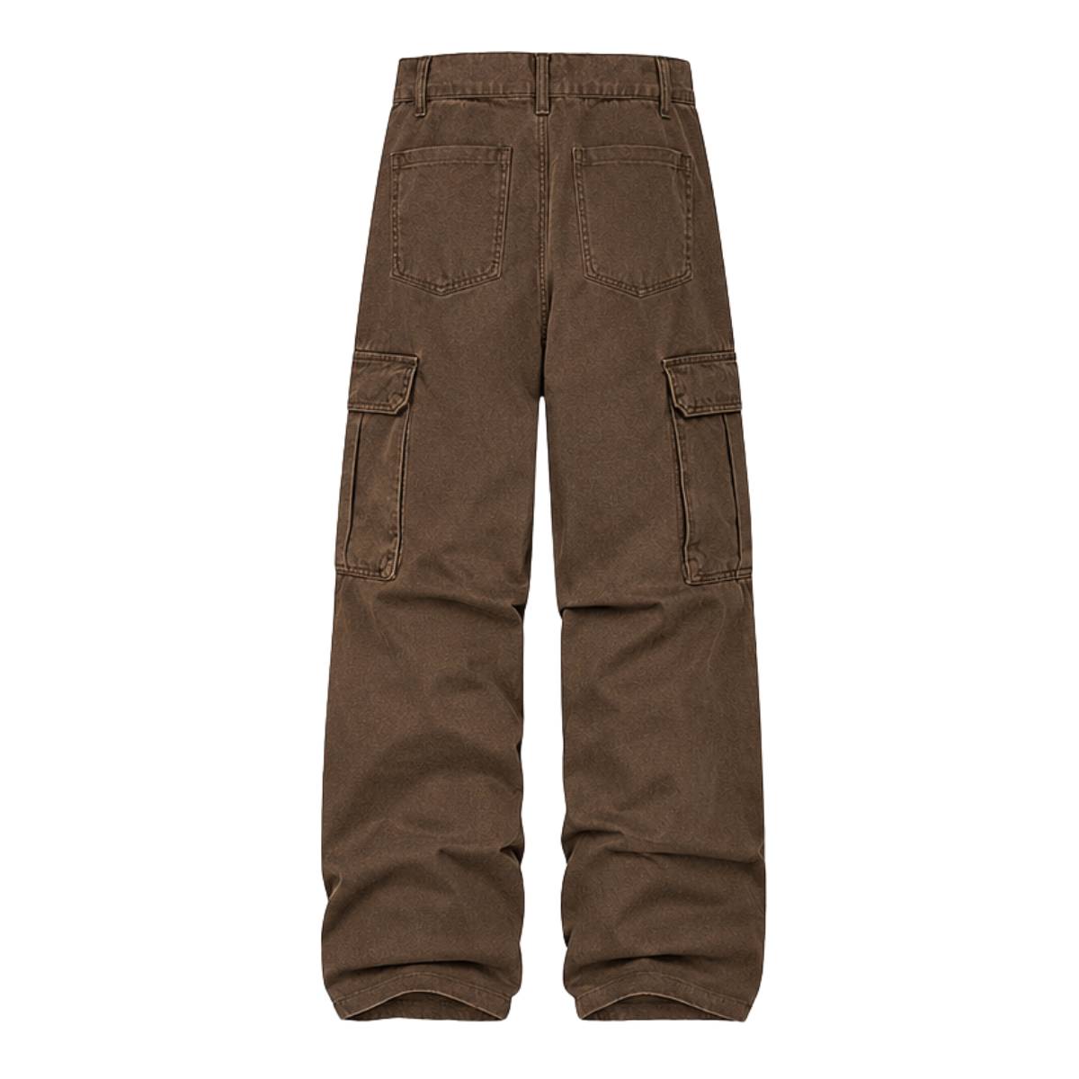 American Workwear Relaxed Solid Patchwork Wide-Leg Utility Cargo Pants