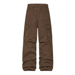 American Workwear Relaxed Solid Patchwork Wide-Leg Utility Cargo Pants