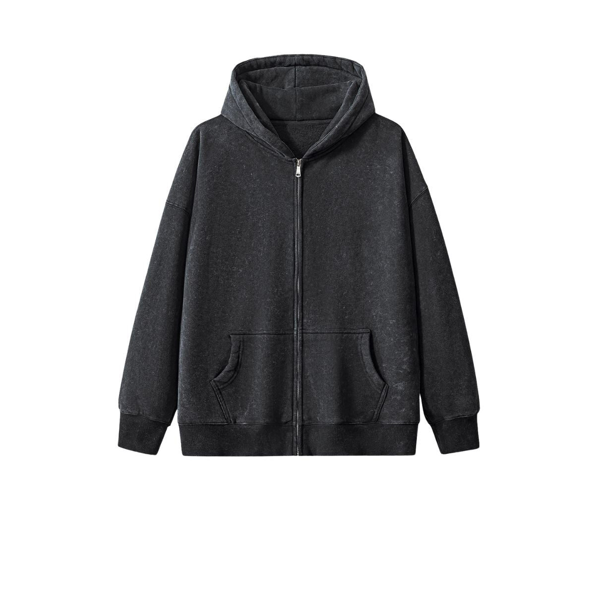 Stone Wash Zip-Front Fleece Hoodie