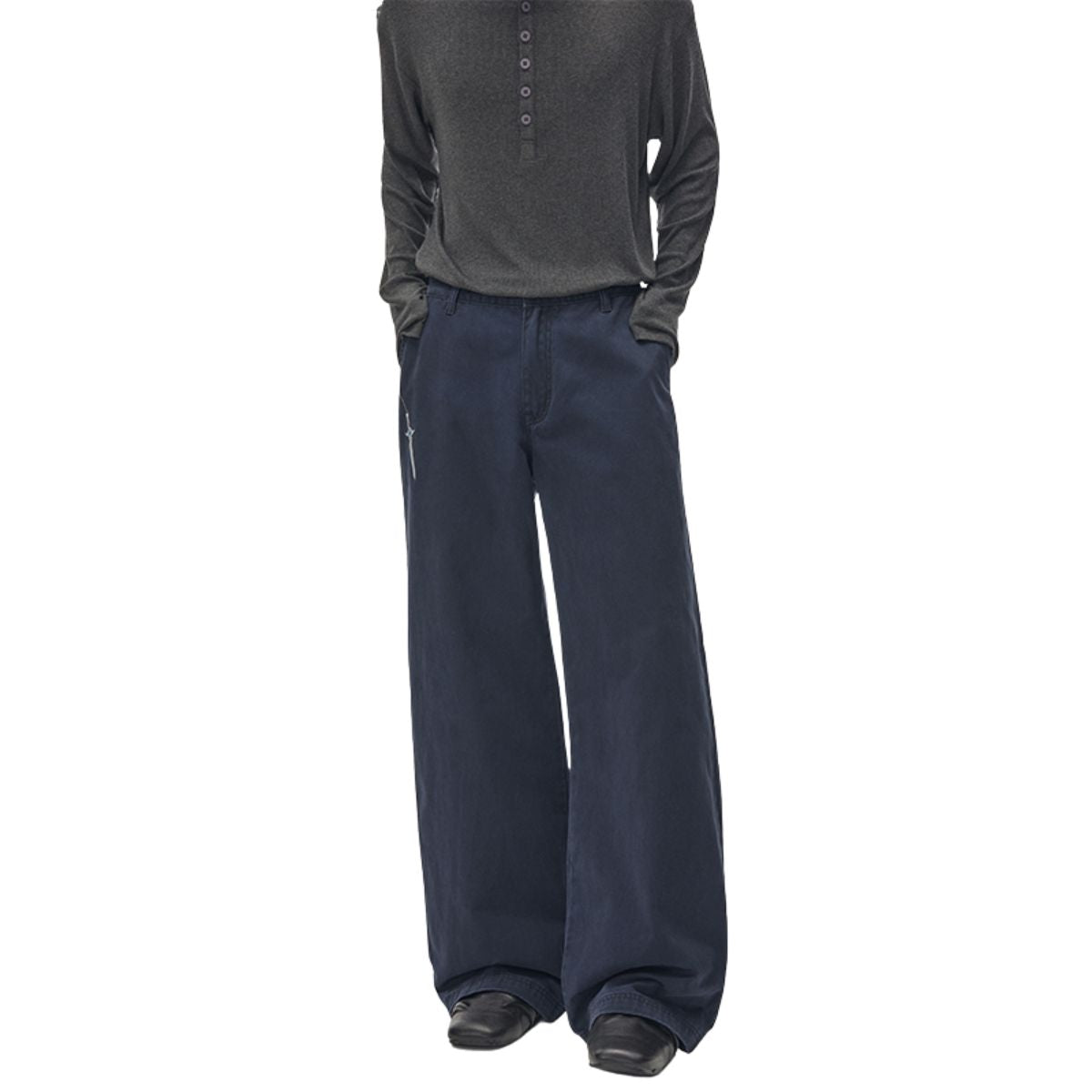 Straight‑Leg Casual Pants With Sword Embroidery