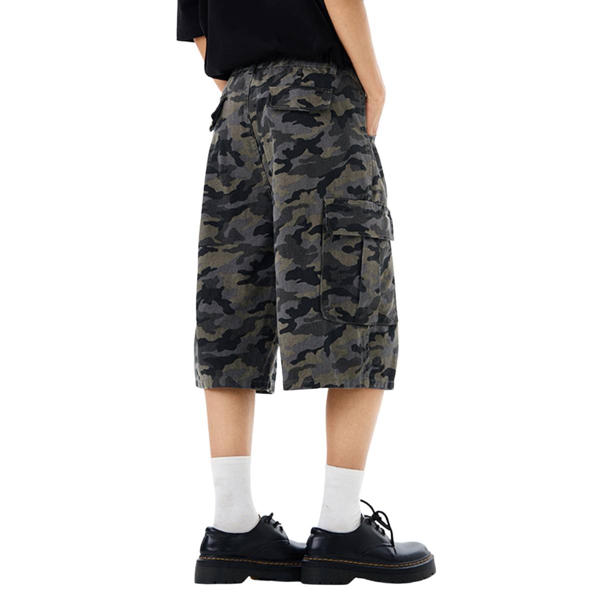 Camo Utility High Waist Loose Fit Bermuda Shorts