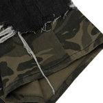 Camo Patchwork Denim Ripped Bermuda Shorts