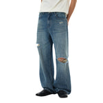 Retro Wash Ripped Wide Leg Denim Jeans