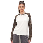 Unisex Leopard Print Raglan Stack Sleeve Crop T-Shirt