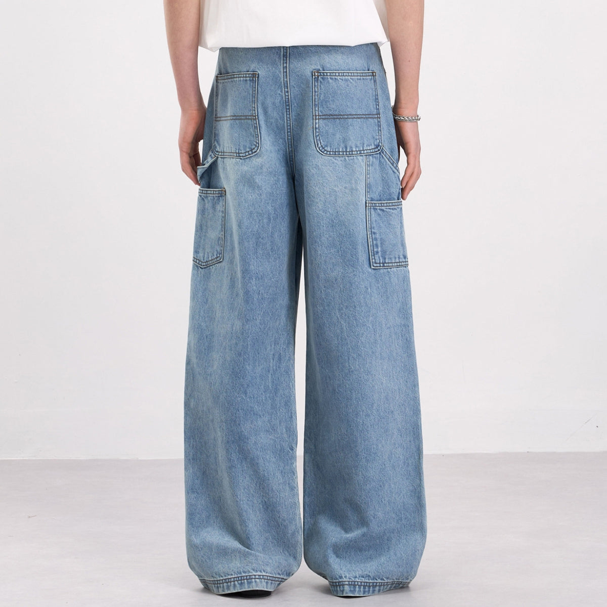 Zipped Panelled Streetwear Baggy Straight-Leg Jeans