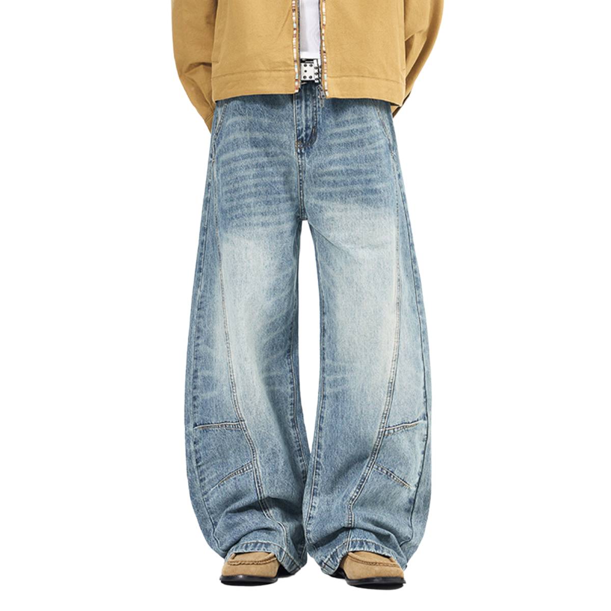 Vintage Washed High Waist Distressed Relaxed Straight Leg Denim Jeans