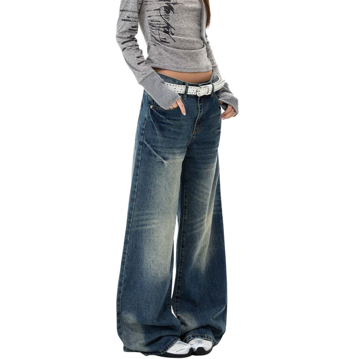Vintage Washed Wide Leg Jeans