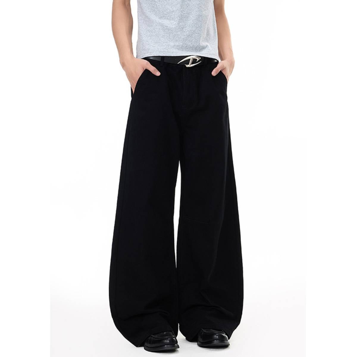 Pantalones de algodón con pierna ancha y color liso