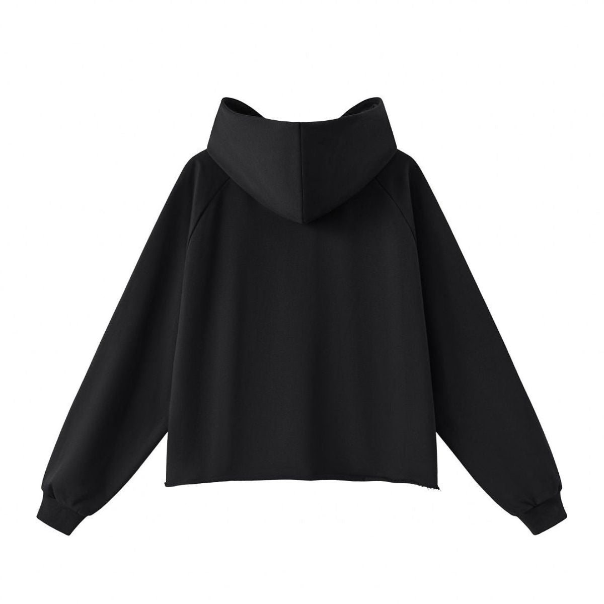 Boxy Raw‑Edge Distressed Hem Drop‑Shoulder Hoodie