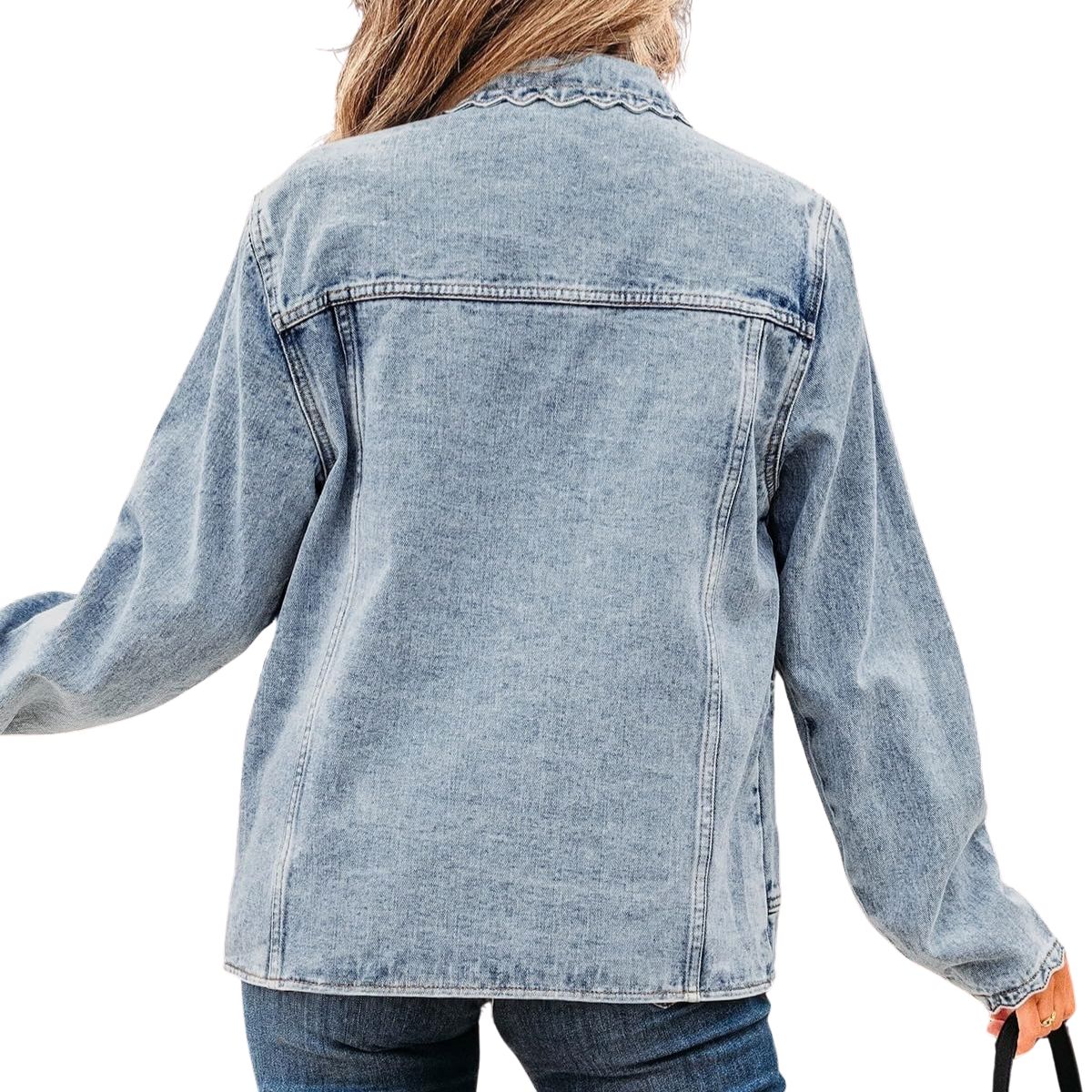 Women's Relaxed Ruffle Trim Denim Shirt Jacket