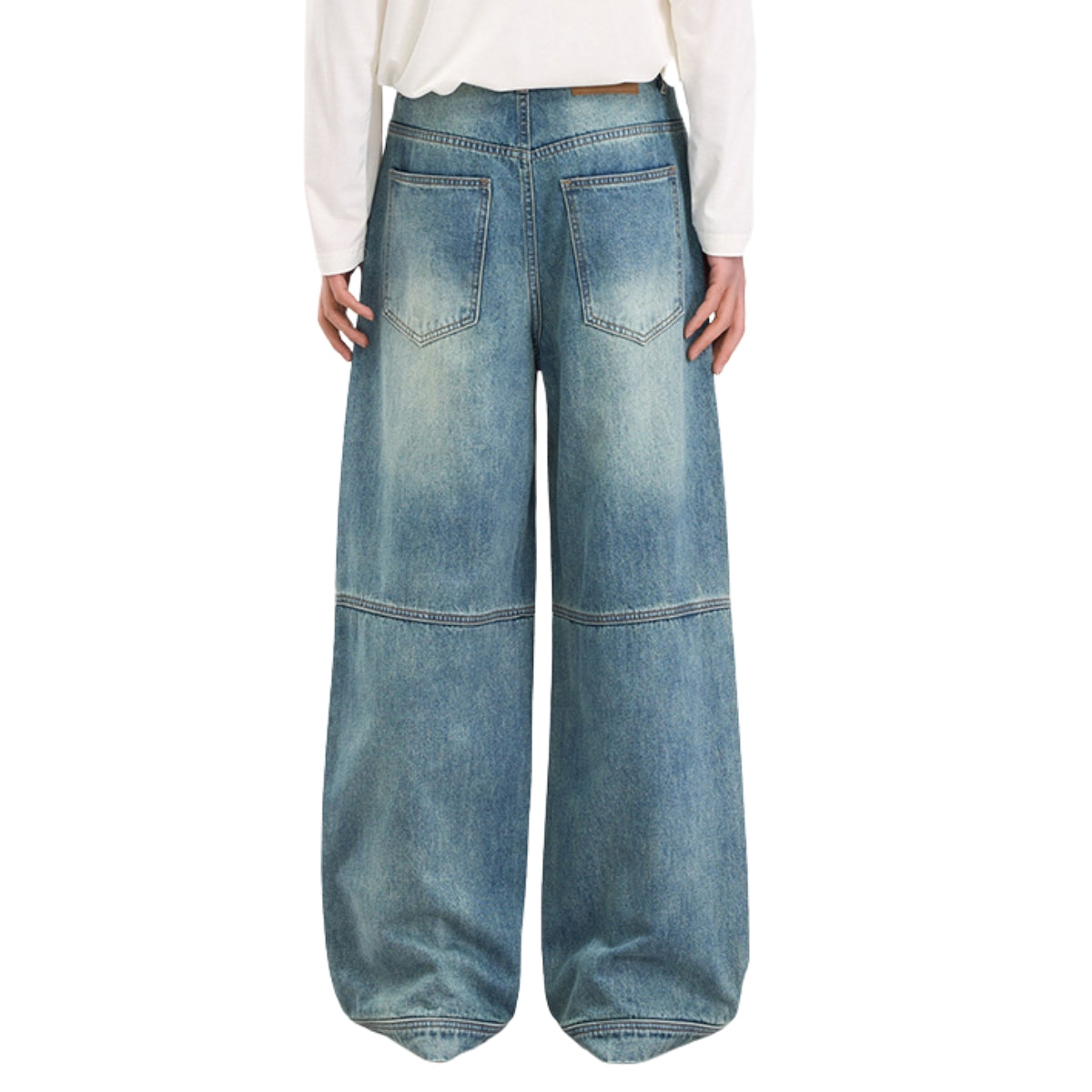 Washed Faux-Pocket Paneled Workwear Baggy Jeans