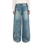 Washed Faux-Pocket Paneled Workwear Baggy Jeans