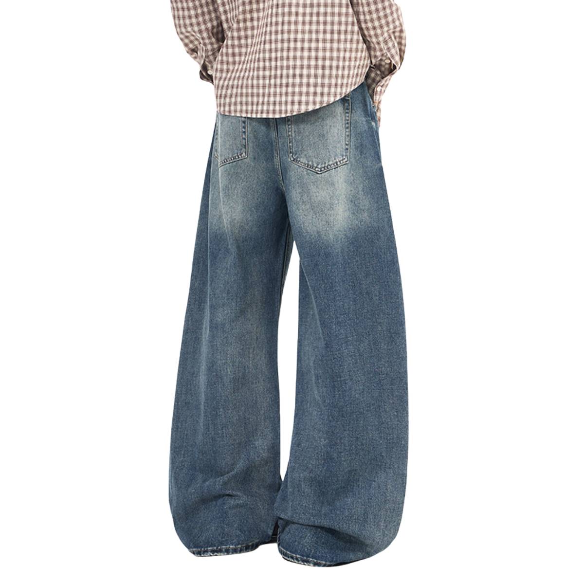 Washed Scythe Silhouette Wide Leg Denim Pants