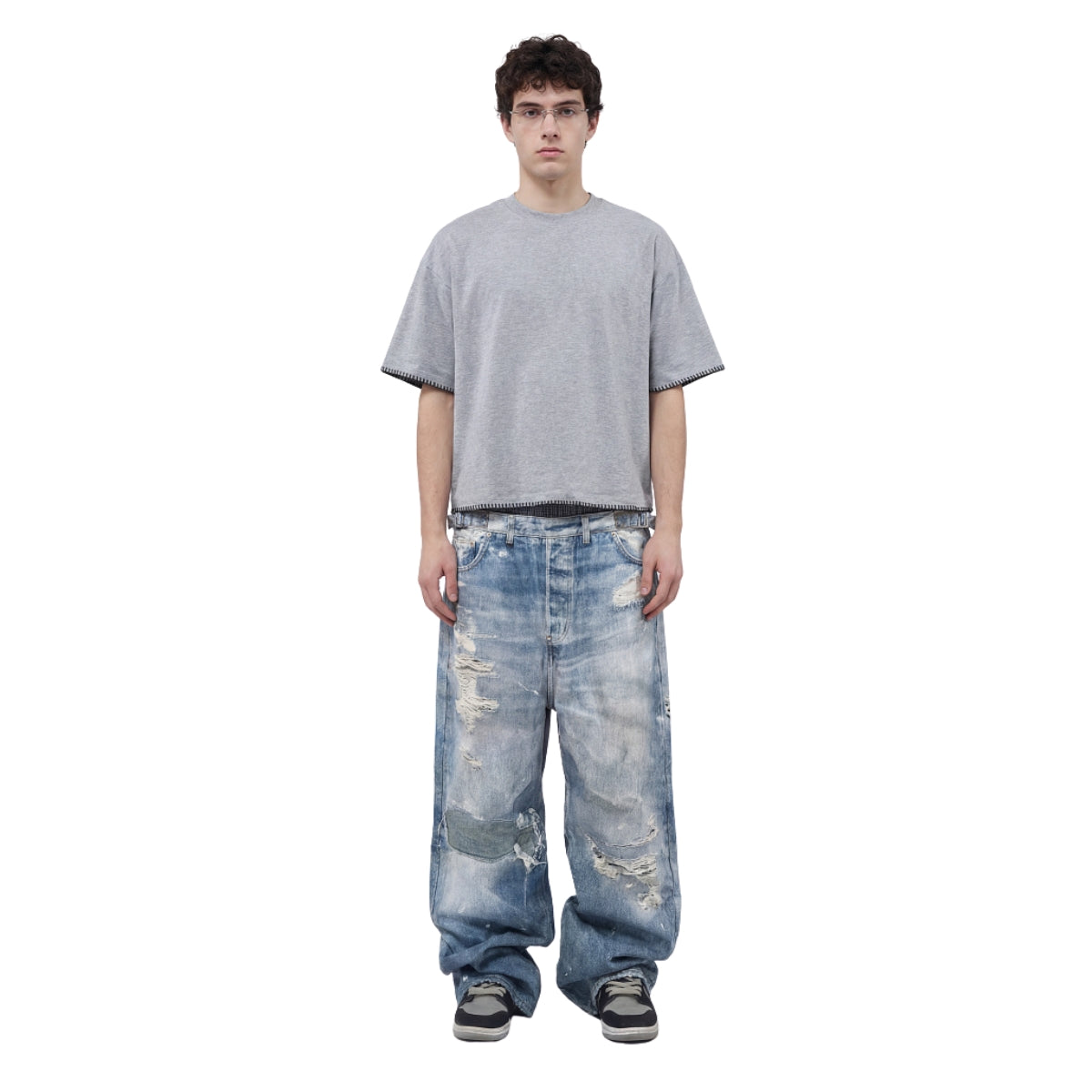 West Coast Double Waist Denim Texture Wide Leg Pants