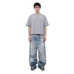 West Coast Double Waist Denim Texture Wide Leg Pants
