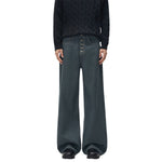 Raw Denim Jeans with Teal Multi‑Button Fly Design