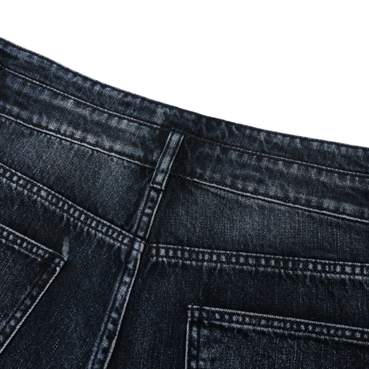 Double-Button Whiskered Wide-Leg Denim Shorts