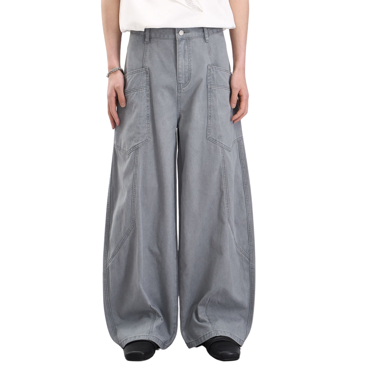 Vintage Washed Baggy Curved-Leg Cargo Pants