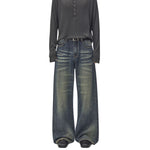 Loose Straight‑Leg Vintage Whiskered Jeans
