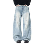 Washed Whiskered Balloon Fit Denim Jeans