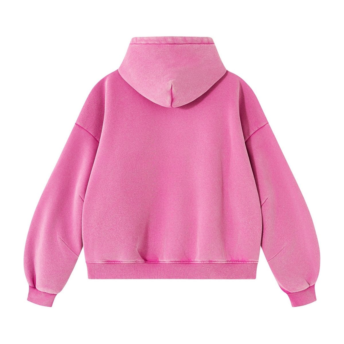 Vintage Washed Distressed Curved‑Sleeve Fleece‑Lined Hoodie