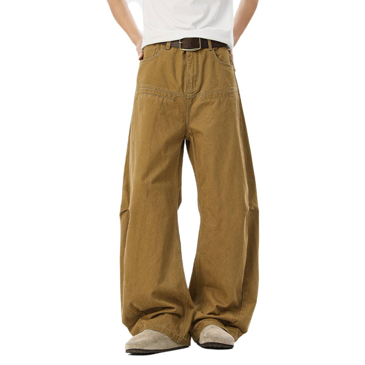 Deconstructed Washed Solid Pleated Panel Multi-Pocket Cargo Pants