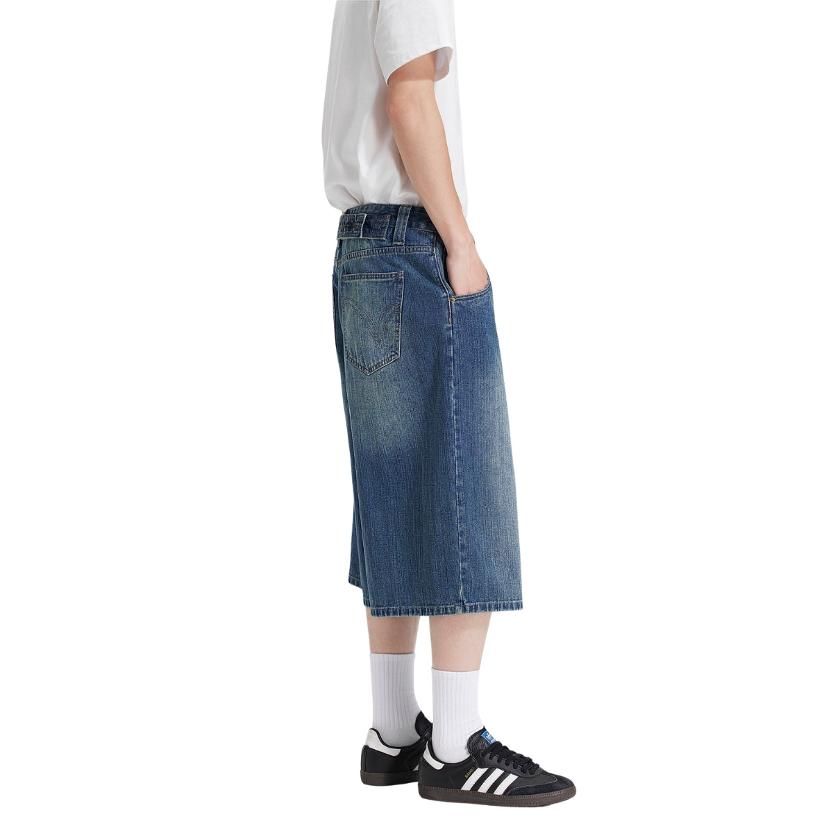 Retro Washed Denim Wide-Leg Bermuda Short