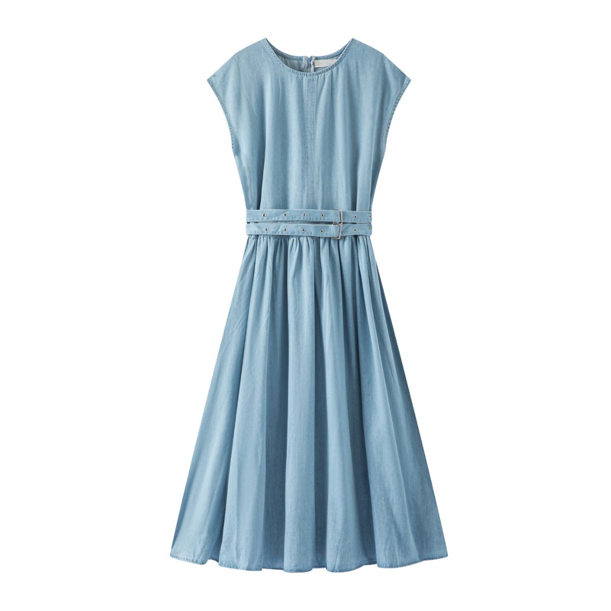 Denim Sleeveless Belted Midi Dress