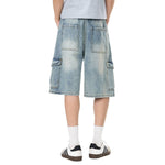 Vintage Washed Multi Pocket Denim Cargo Bermuda Shorts