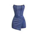 Women's Y2K Strapless Bodycon Wrap Front Short Denim Romper