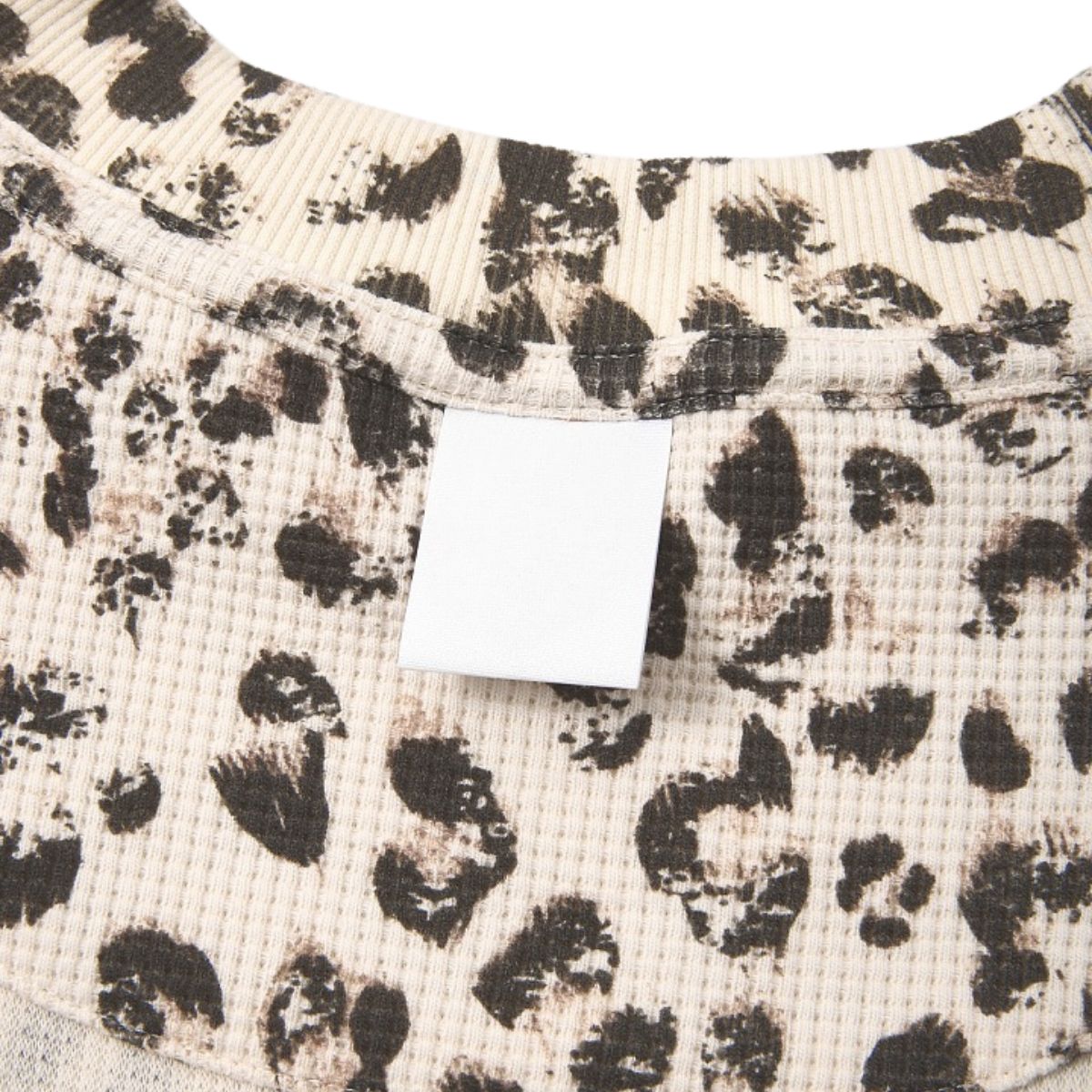 Leopard Print Waffle‑Knit Crew Neck Long Sleeve T‑Shirt
