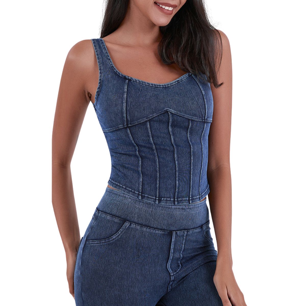 Knit Denim Corset Crop Fitted Tank