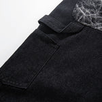 Marble Pattern Panels Black Wide Leg Painter Pants