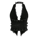 Women's Y2K Backless Fringe CorsetDenim Halter Top