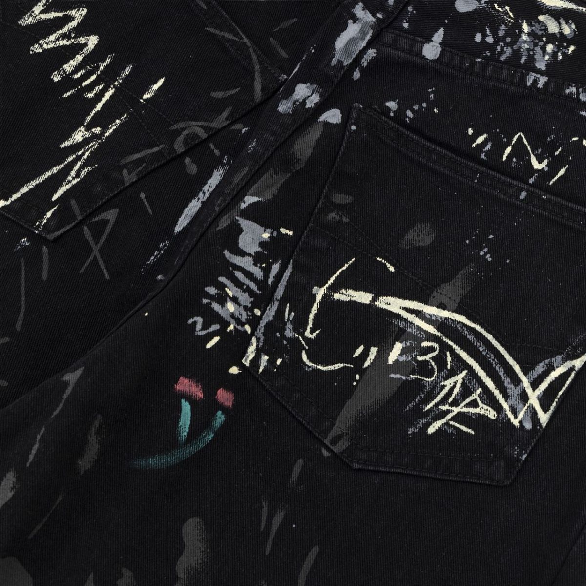 Smoke Rise Graffiti Black Wide-Leg Printed Jeans