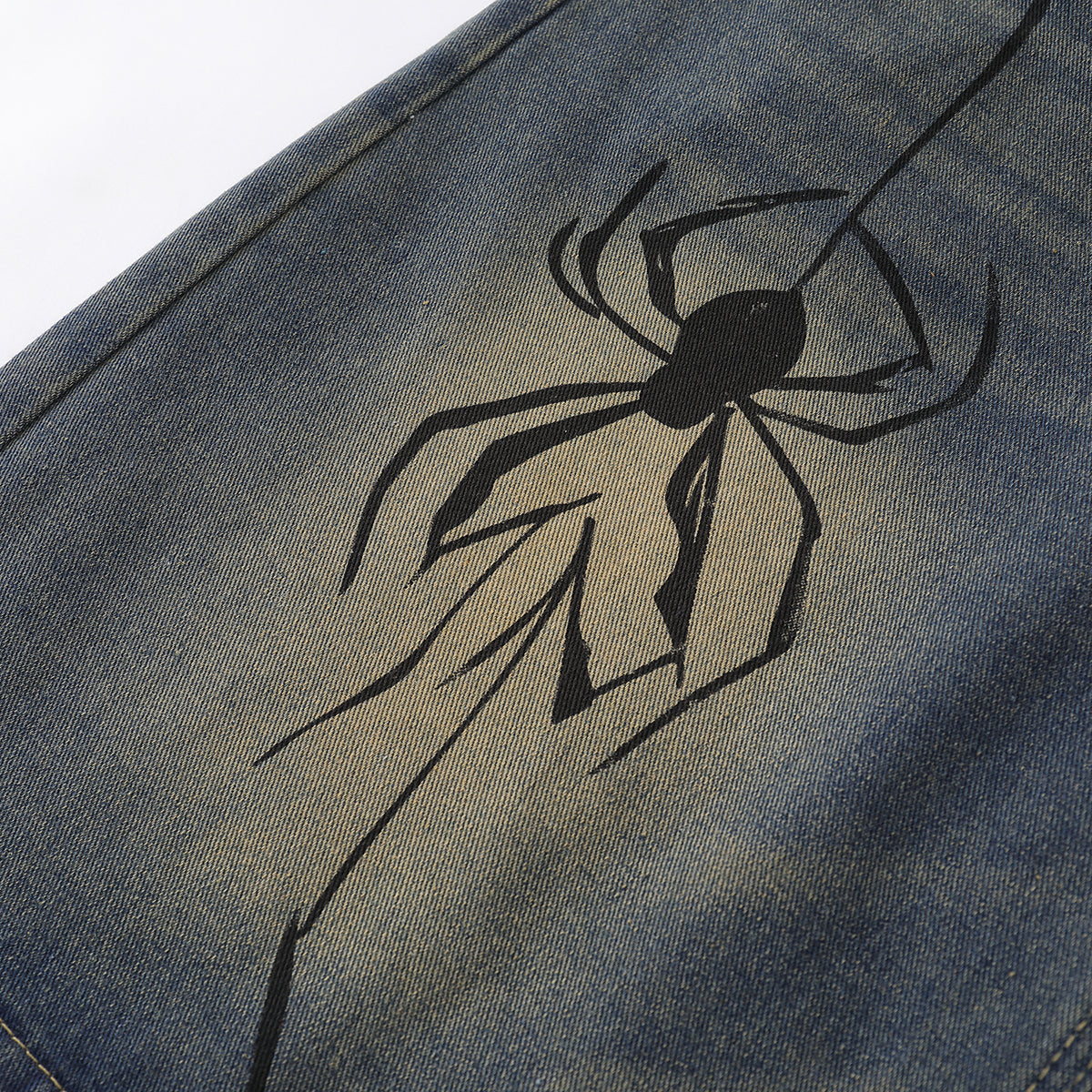 Spider & Web Print Denim Bermuda Shorts