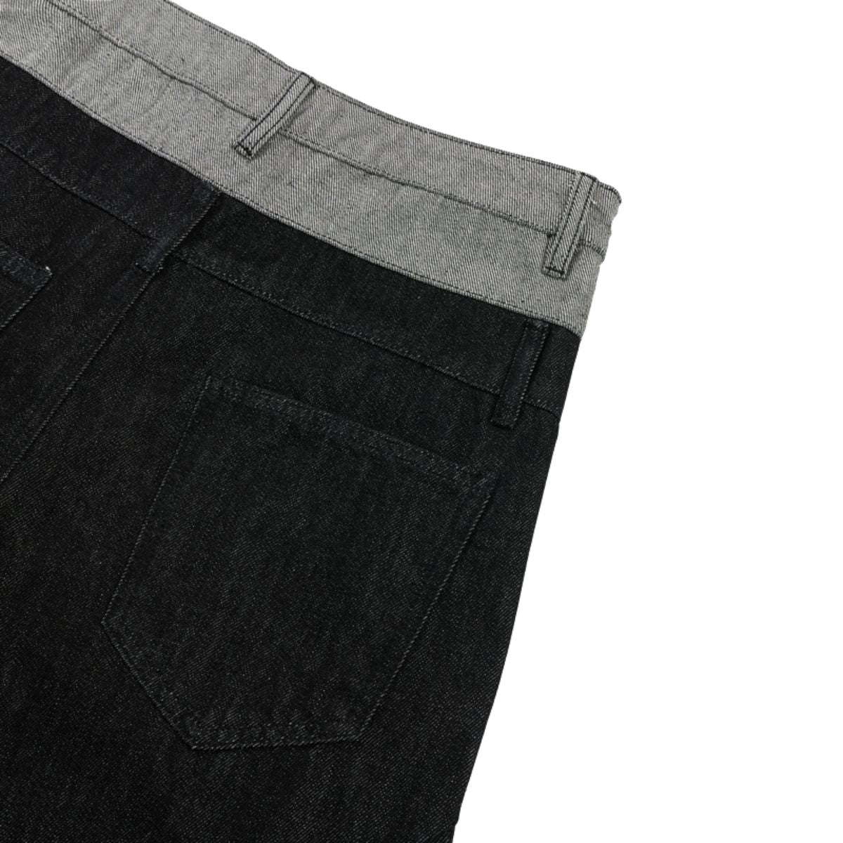 Two‑Tone Waistband Black Wide‑Leg Denim Jeans