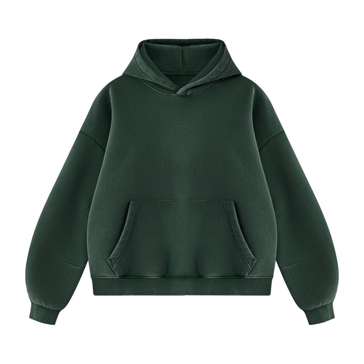 Vintage Washed Distressed Curved‑Sleeve Fleece‑Lined Hoodie