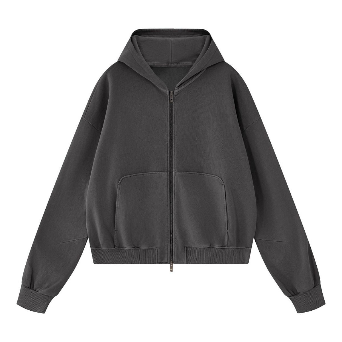 Vintage Washed Cotton Double‑Zip Hoodie