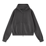 Vintage Washed Cotton Double‑Zip Hoodie